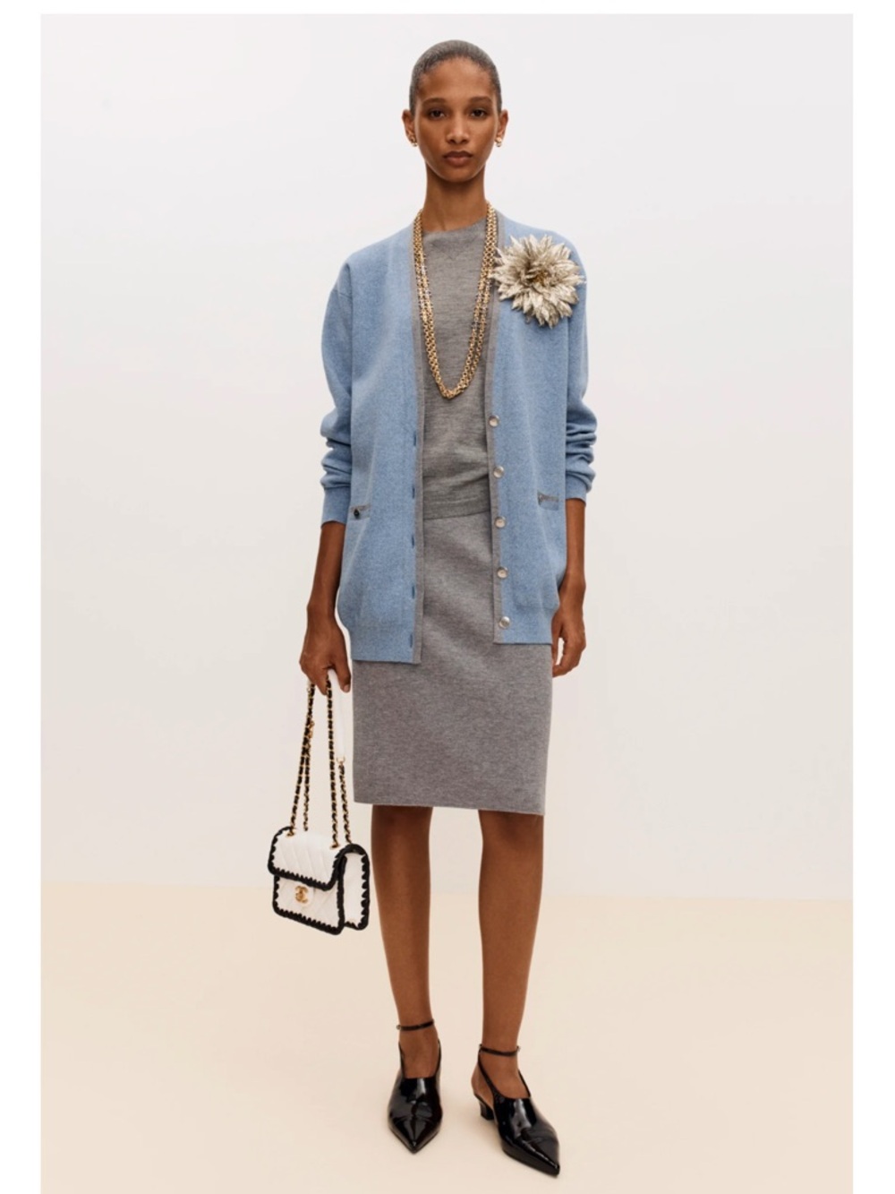 CHANEL Lambskin White & Black Mini Flap Bag with Gold Hardware